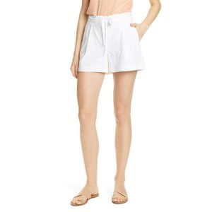 NORDSTROM SIGNATURE Pleated Drawstring Stretch Linen Blend Shorts White 18